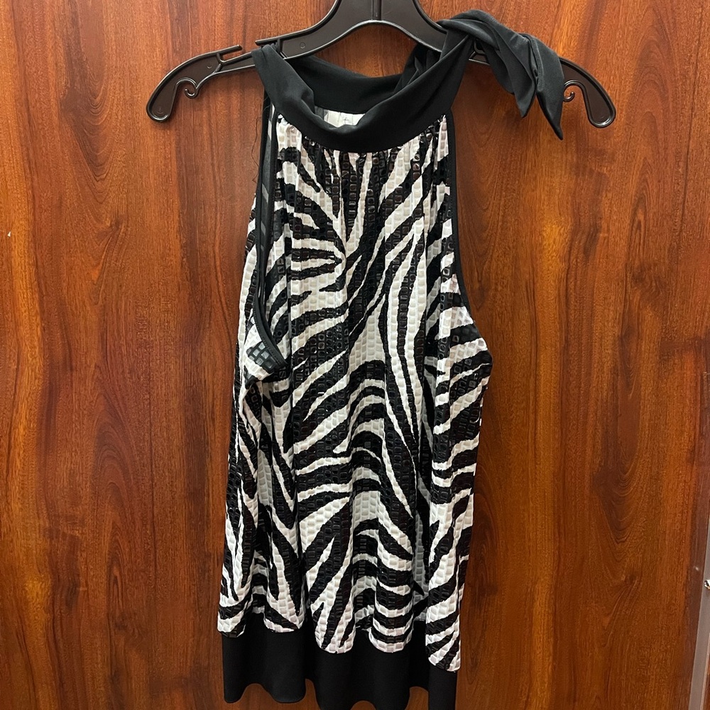 Heart Soul Black and White Zebra Side Neck Tie Top